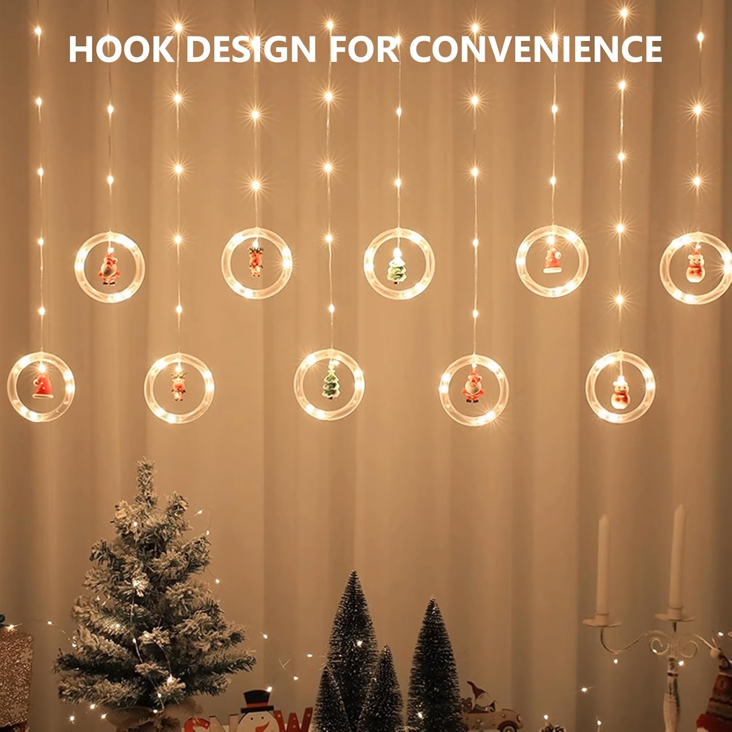 Window Lights Christmas Decor Ring Lights 120 Led 9.84Ft Long Hanging Christmas String Lights With Flashing Bubble Curta