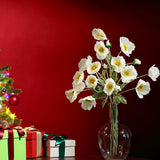 Elegant White Poppies, 5-Stem Artificial Flowers In Vase - Realistic Faux Decor For Home & Wedding, Thoughtful Gift For Holiday & Memorial Day