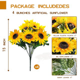 28Pcs Sunflowers Artificial Flowers For Outdoors Spring Decor, 4 Pack Fake Flowers Silk Faux Sunflower Bouquet Arrangement For Vase Wedding Table Home Cemetery Flower Summer Decor Outdoor