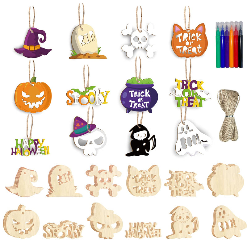 60Pcs Halloween Wooden Slices, Blank Cutouts Ornaments For Halloween Party Dec