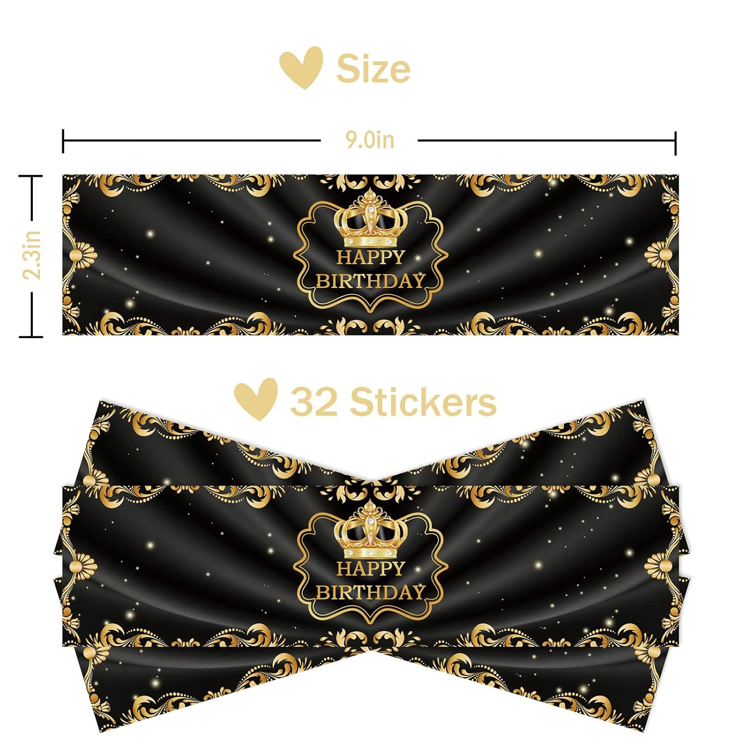 32 Pcs Gold Black Happy Birthday Water Bottle Labels, Crown Birthday King Water Bottle Labels, Black Birthday Bottle Wrappers For 21St 30Th 40Th 50Th Birthday Party Decorations