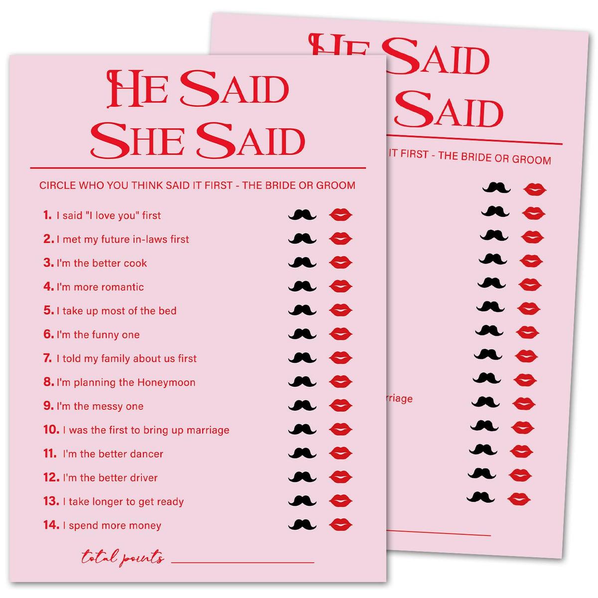 Pink Bridal Shower Game Set, He Said She Said Game, Wedding Games Cards For Reception, Bridal Shower Games 30 Guests For Engagement Wedding Party - A005