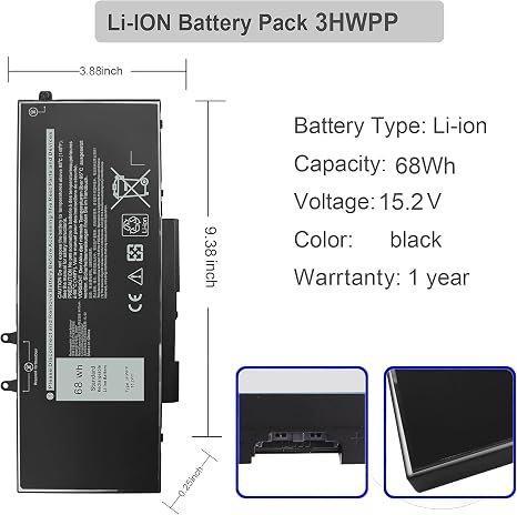 68Wh 3HWPP Laptop Battery Replacement for Dell Latitude Precision Inspiron