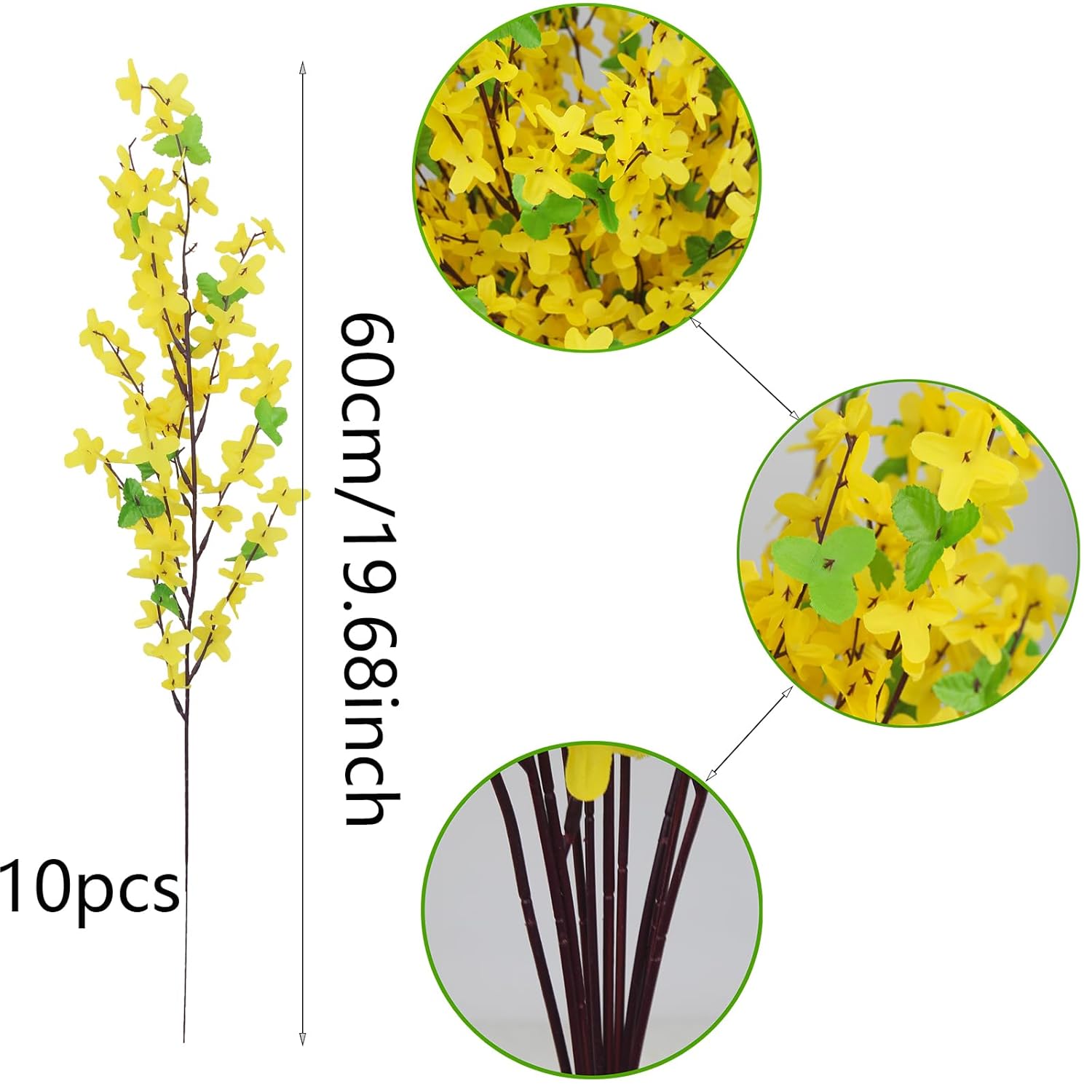 10 Pcs Artificial Forsythia Flower Branches Artificial Flowers Yellow Silk Forsythia Flowers With Stems Fake Jasmine Spring Flowers Orchids For Wedding Floral Arrangement Party Table Decor