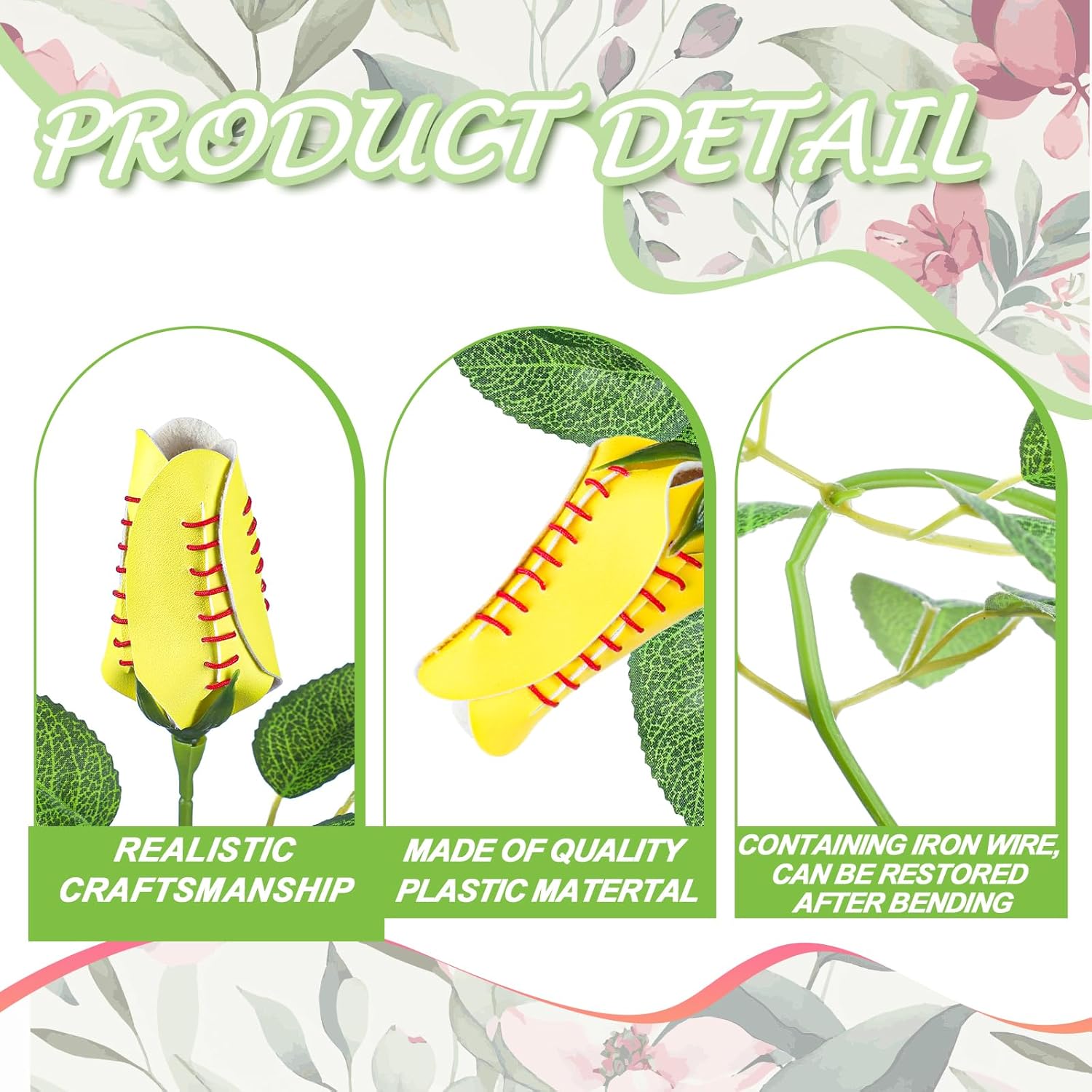 Artificial Bendable Softball Rose Pu Leather Sports Flower Graduation Gift For Softball Team Coach 2025 Grad Prom Senior Night Party (1 Pcs)