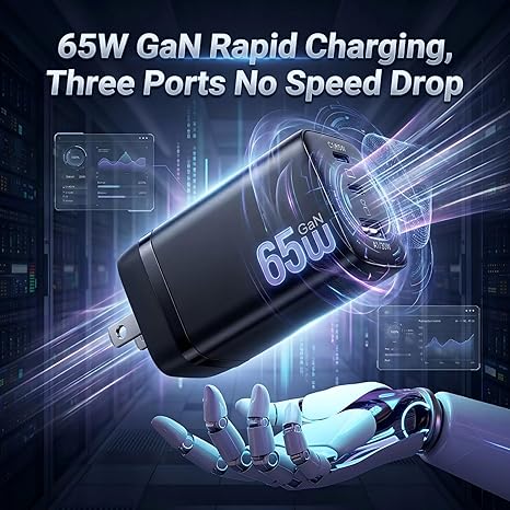 65W USB C Charger Block 3 Port GaN III Fast Wall Charger with 6FT 240W USB C Cable for iPhone MacBook iPad Samsung