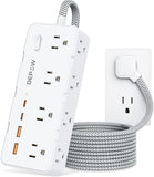 Surge Protector Power Strip 8 Outlets 4 USB Ports 2 USB C 5FT Braided Extension Cord White