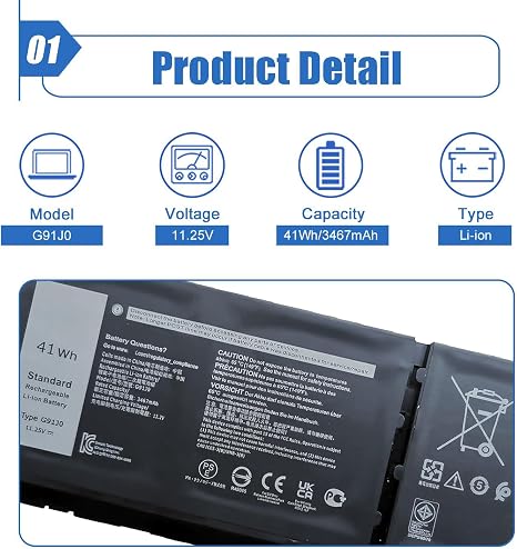 G91J0 11.25V 41Wh Replacement Laptop Battery for Dell Latitude Inspiron and Vostro Series