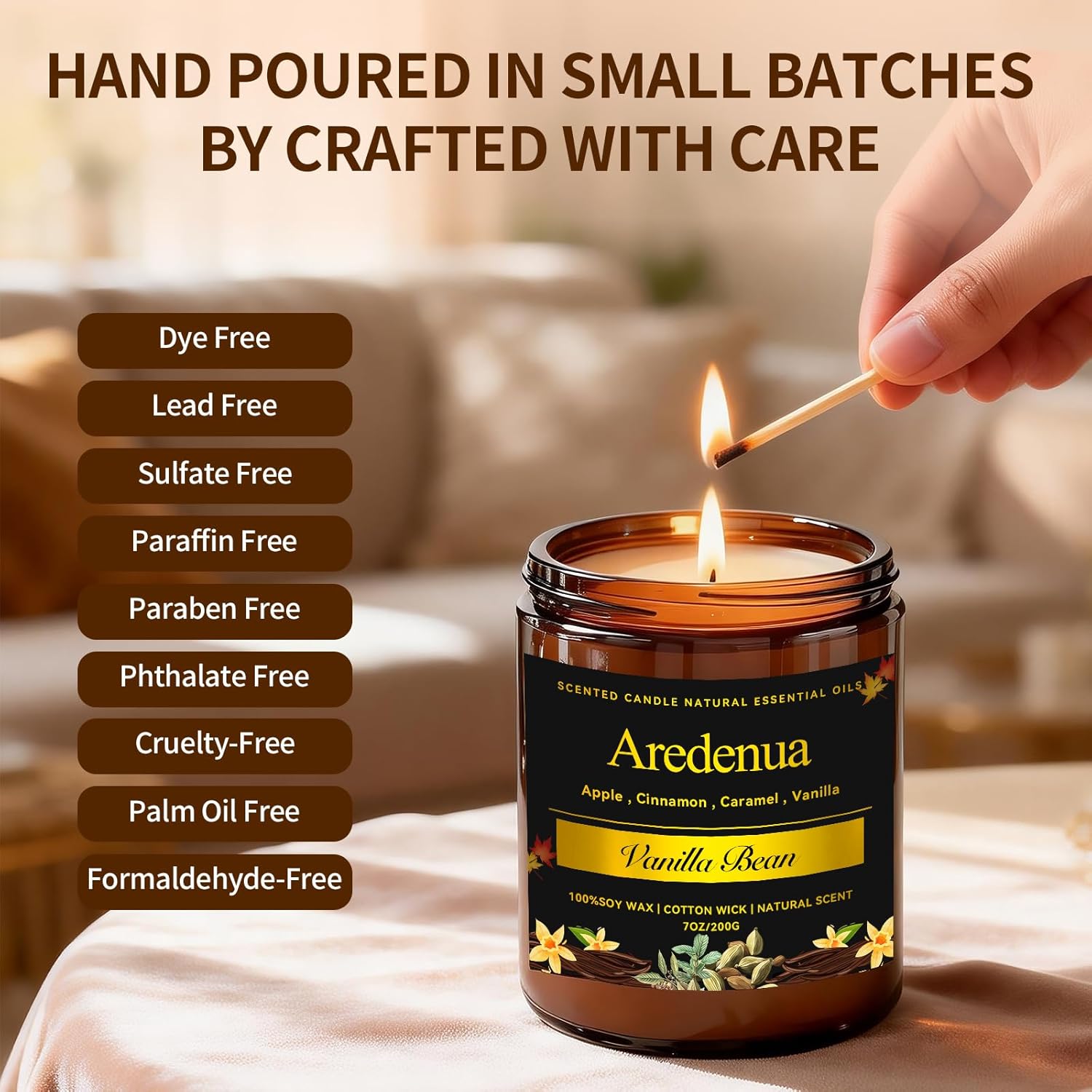 Vanilla Bean Odor Eliminating Candles | Vanilla Bean Scented Soy Candle For Home, Air Freshening & Cozy Vanilla Scent, Relaxing Home Scented Candles, Cozy Winter Candle Gift For Women & Men