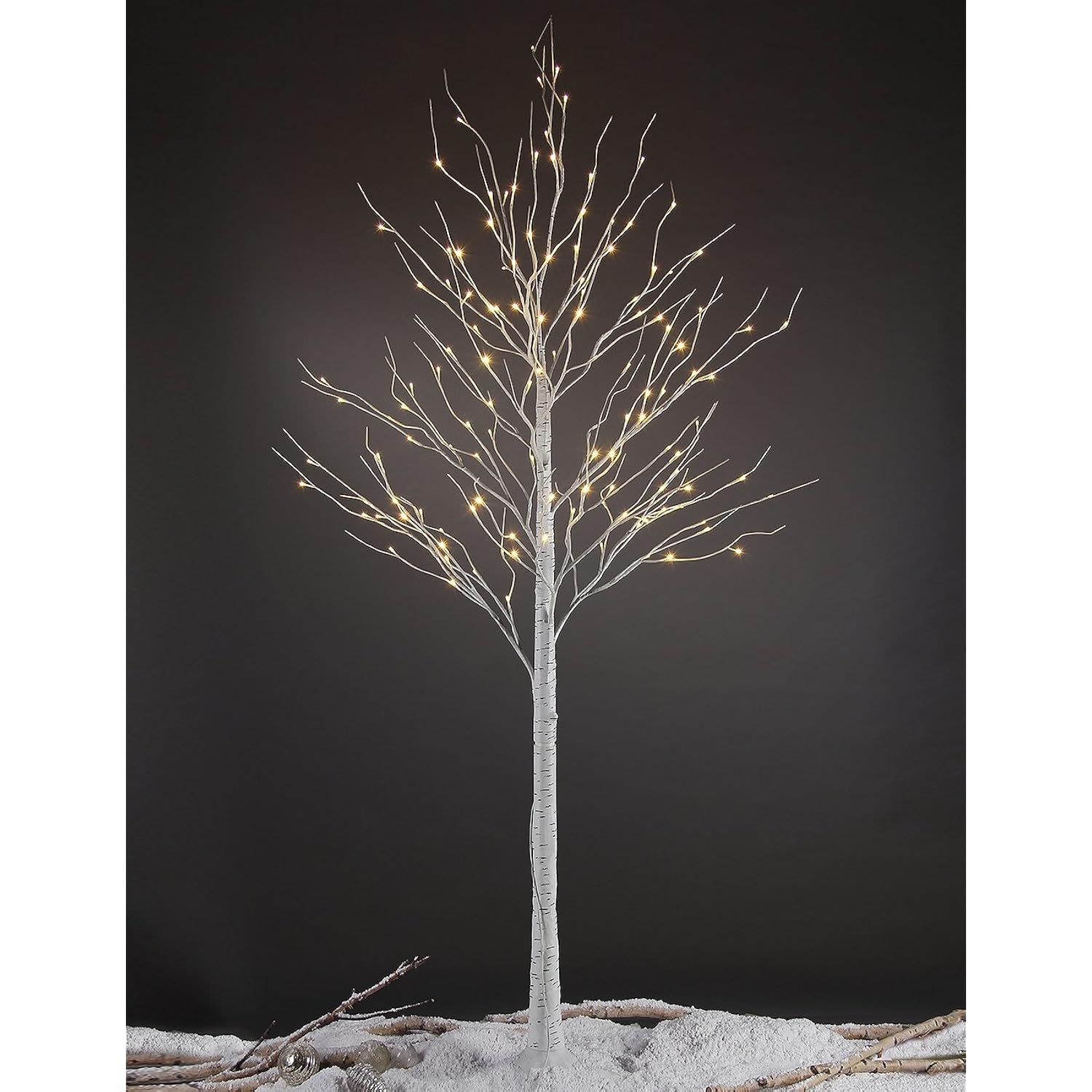 LIGHTSHARE 8 Feet 132L LED Birch Tree Lights, Warm White, for Holiday Party and Christmas Decoration, Indoor and Outdoor Use