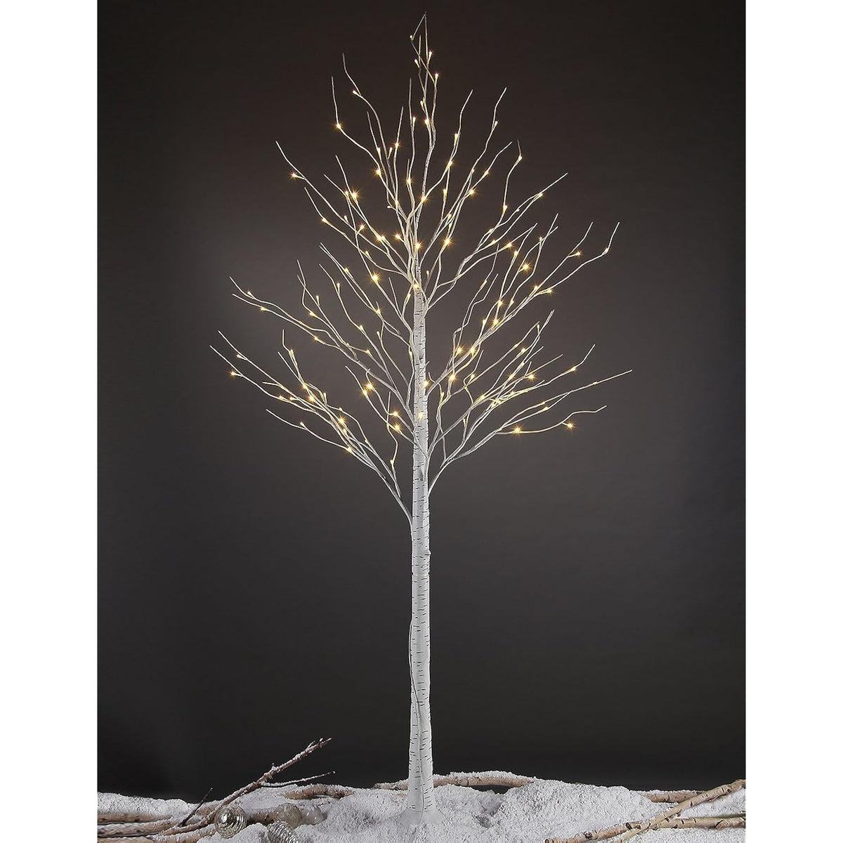 LIGHTSHARE 8 Feet 132L LED Birch Tree Lights, Warm White, for Holiday Party and Christmas Decoration, Indoor and Outdoor Use
