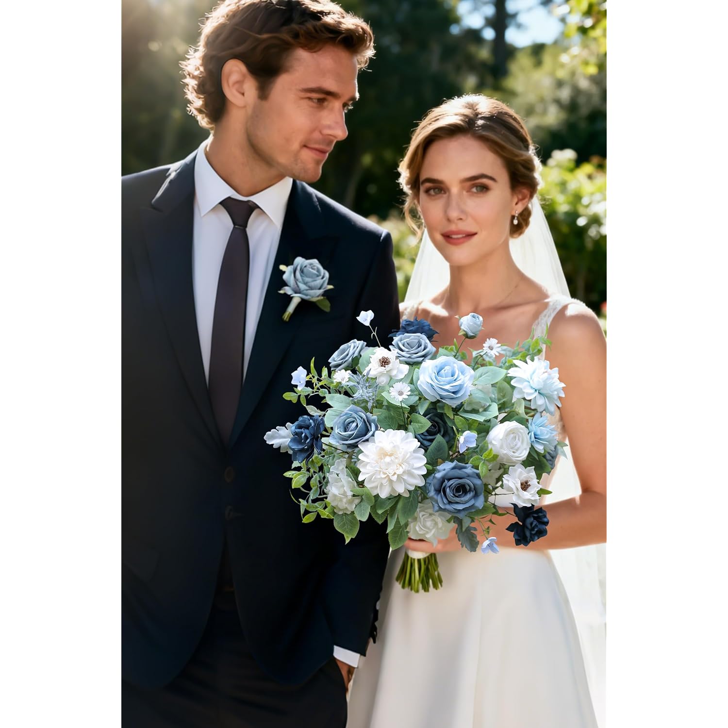 Blue Artificial Flowers Combo Box Set Silk Flowers Fake Rose For Diy Floral Arrangements Wedding Bouquets Centerpieces Baby Shower Party Home Decorations