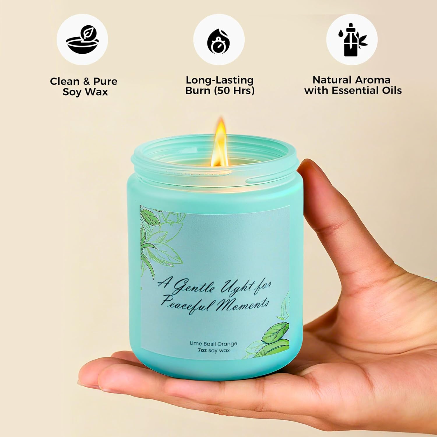 Lime Basil Orange Scented Candle – 7Oz Hand-Poured Non-Toxic Soy Wax, Aromatherapy For Relaxation, Stress Relief & Cozy Home, Thoughtful Gift For Mum, Sister & Friends