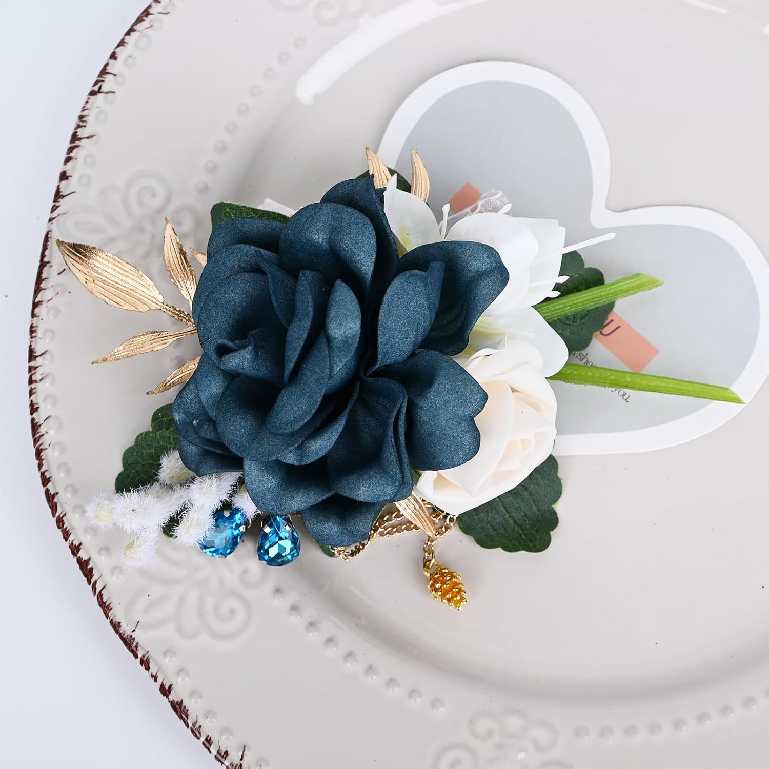 2 Pieces Artificial Flowers Corsage And Boutonniere Set For Wedding Prom Party Celebration Business Event Suit Decorations-Blue (W4-B1-Zzh)