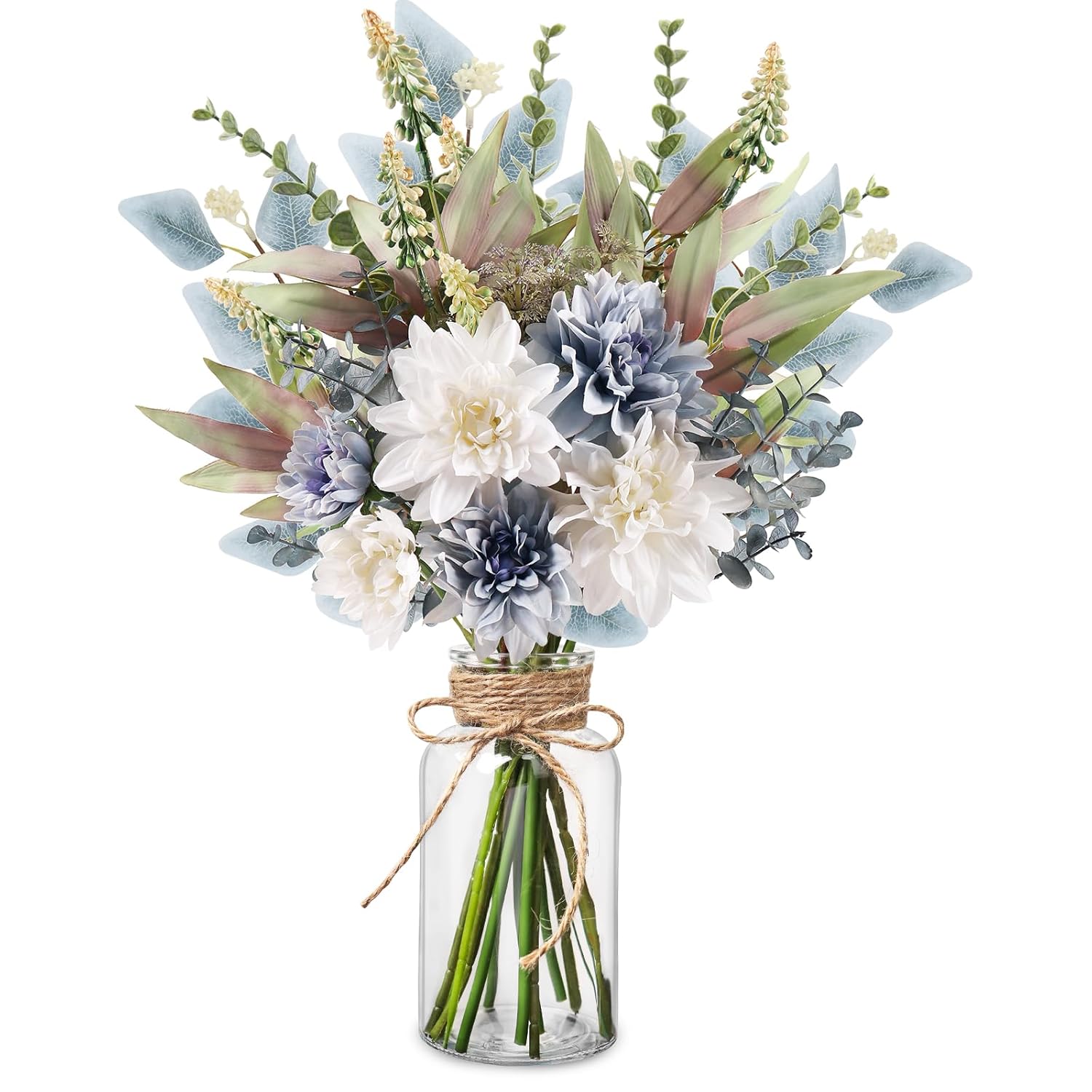 Fake Flowers In Vase Artificial Flowers Coffee Table Decor, Faux Flowers In Vase, Flower Arrangements Artificial Plants Silk Flowers For Home Decor Indoor Centerpiece Table Decorations (Blue White)