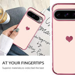 Pixel 9/9 Pro Case, Pink, Plating Edge, Love Heart, Shockproof, Soft TPU