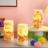 3 Pcs Easter Led Candles Battery Operated Farmhouse Easter Bunny Flower Rabbit Spring Flameless Candles With Remote For Bedroom Living Room Decorative(Flower)