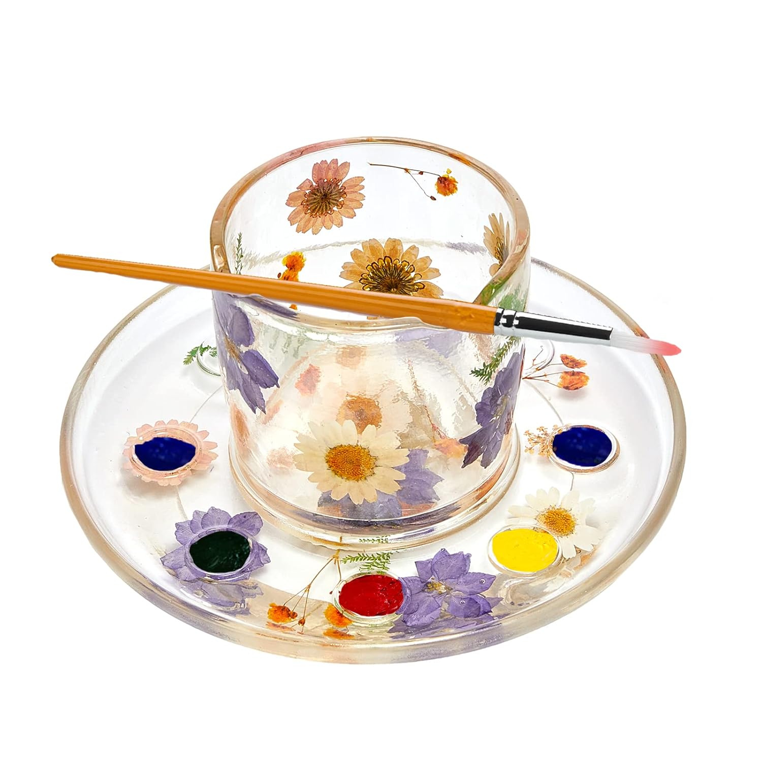 Painter'S Cup & Palette Set For Painting Lovers - Round Paint Tray, & Palette With Water Cup & Clever Cutout For Brush For Artists & Painters, Painter Gift For Mothers Day, Her