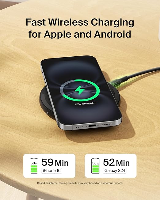 15W Wireless Charging Pad with 5FT Cable Fast Qi Charger for iPhone 17 16 15 Samsung Galaxy S25 S24 AirPods Pixel