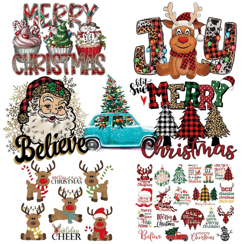 Christmas Heat Transfer Stickers 7 Sheets Xmas Iron On Patches Decals Htv Iron