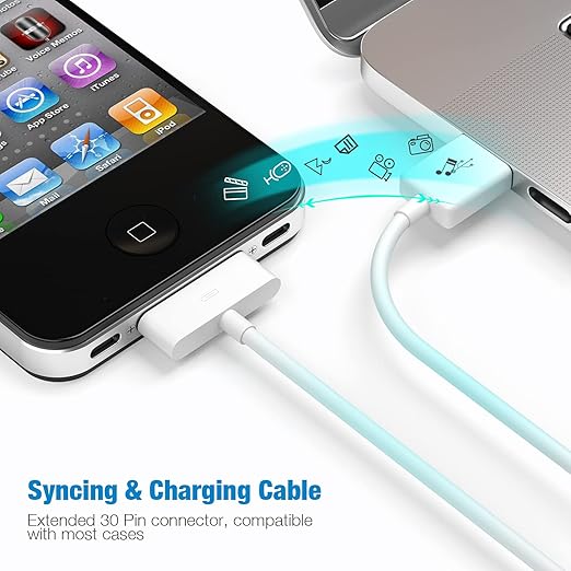 Apple 30 Pin USB Charging Cable 4FT Sync Charger Cord for iPhone 4 4S iPad 1 2 3 iPod White
