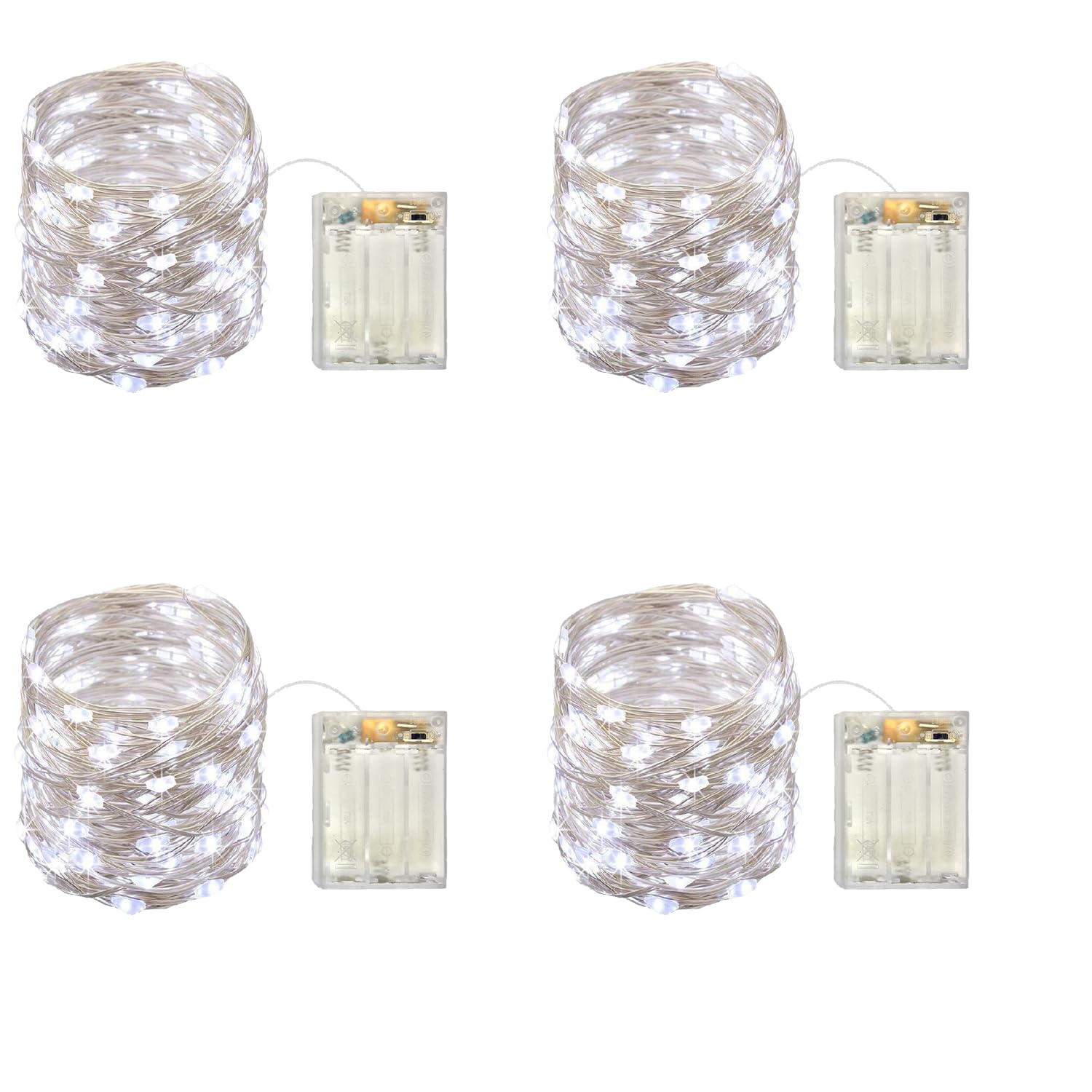 Set Of 4 Battery Operated Mini Led Fairy Light Dewdrop Lights Indoor String Lights With Timer 6 Hours On/18 Hours Off Fo
