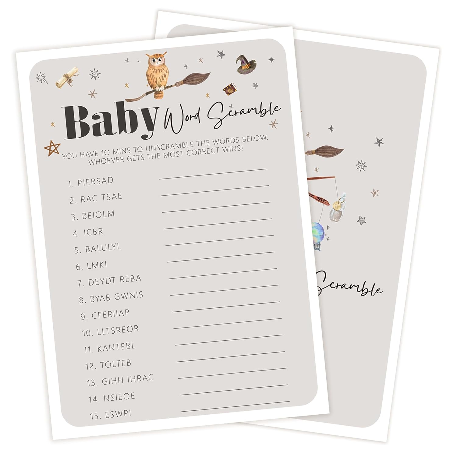 Baby Shower Games For Boy And Girl, 30 Magic School Baby Word Scramble + 1 Answer Card, Magical Wizard Gender Reveal Party Decorations Supplies Favors-H07