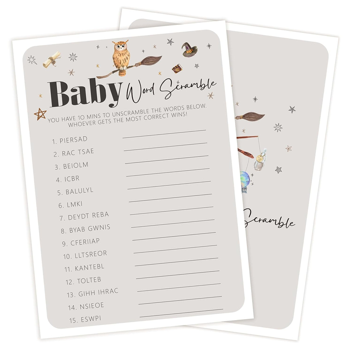 Baby Shower Games For Boy And Girl, 30 Magic School Baby Word Scramble + 1 Answer Card, Magical Wizard Gender Reveal Party Decorations Supplies Favors-H07