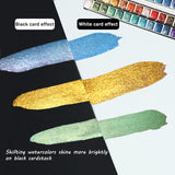 Metallic Watercolor Paints Set For Adult Artists, 24 Glitter Solid Watercolors 2Ml Half Pans Metal Case Sparkle Pearlescent Shiny Watercolour Painting Set