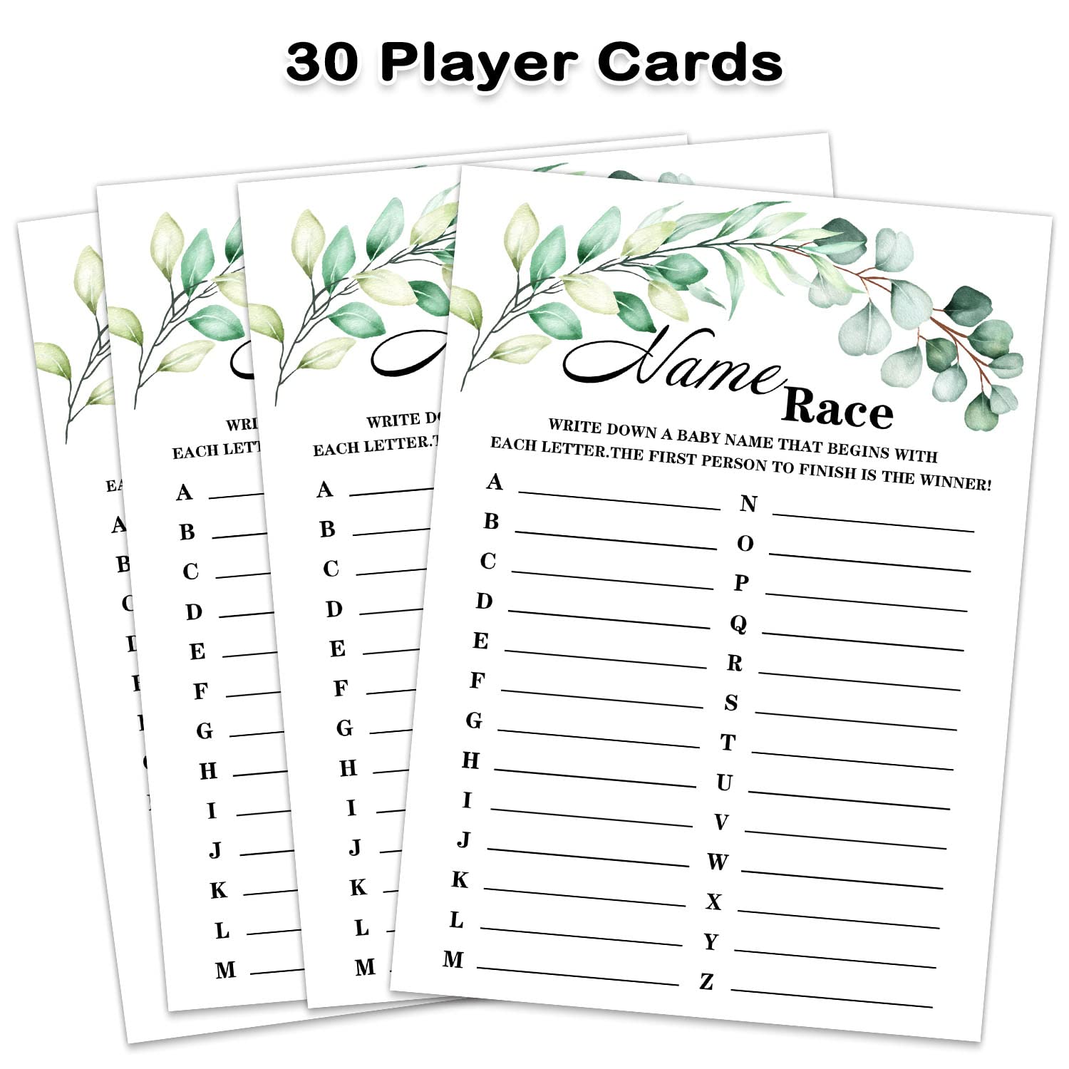 Baby Shower Game Cards, Green Theme Name Race Game Card For Baby Shower Party?Funny Icebreak Baby Shower Party Games Ideas Activity For Parent-To-Be, Fun And Easy, 30 Cards
