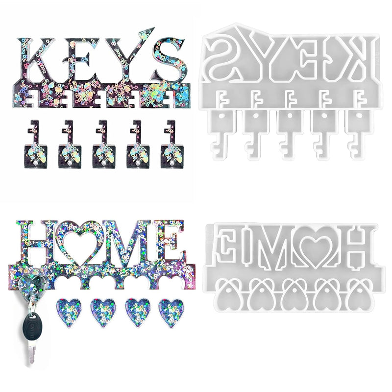 2Pcs Key Holder Resin Molds Wall Decor Mold Unique Silicone Keychain Pendant Resin Mold For Epoxy Casting Wall Mounted Key Hangers Storage Organizer Mold Home Decoration Diy Gift