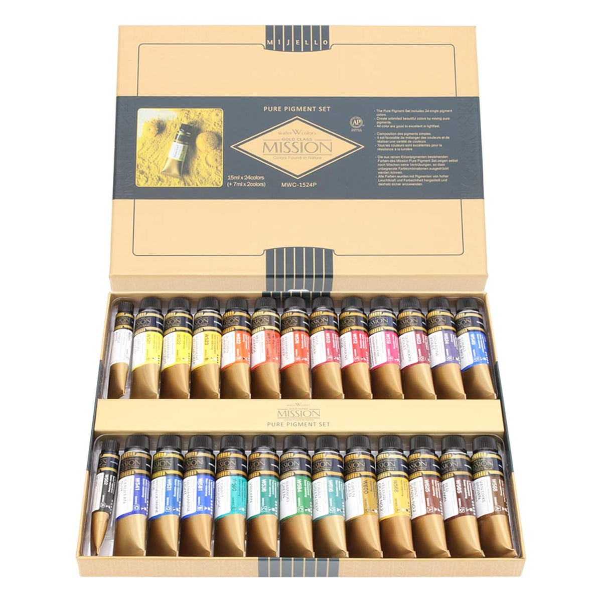 Mission Gold Class Pure Pigment Watercolor Mwc-1524P, 15Ml X 24 Colors (7 Milliliter X 2Ea)