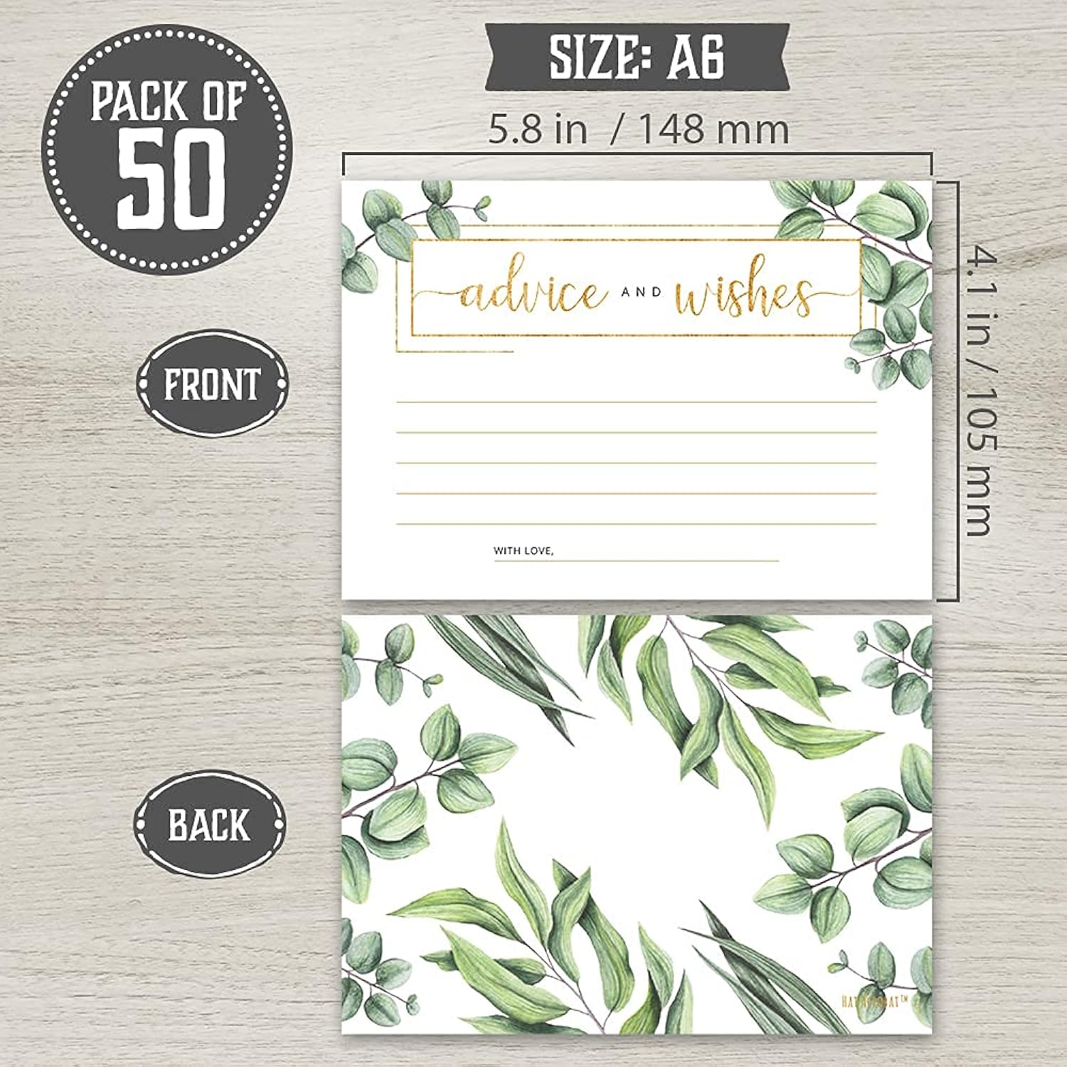 Set Of 50 Advice And Wishes Cards - Double Sided Greenery Cards, Perfect For The Bride And Groom, Baby Shower, Bridal Shower, Wedding Shower, Graduation Party, Retirement Party, Anniversary
