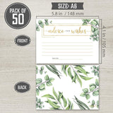 Set Of 50 Advice And Wishes Cards - Double Sided Greenery Cards, Perfect For The Bride And Groom, Baby Shower, Bridal Shower, Wedding Shower, Graduation Party, Retirement Party, Anniversary