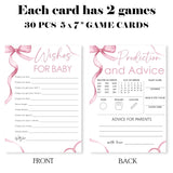 Minimalism Pink Baby Shower Game Cards-Wishes For Baby & Predictions & Advice Theme Games Activity For Boys & Girls-30 Ribbon Bow Game Cards(5”X7”)-Baby Shower Party Decorations & Supplies-D01