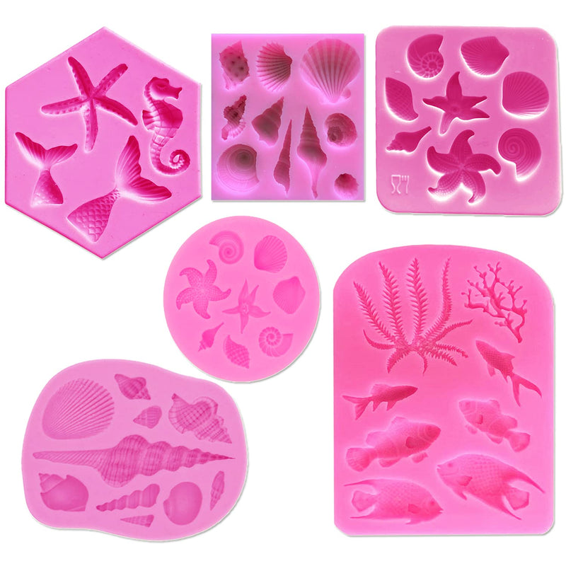 6 Pack Ocean Fondant Cake Molds Mini Fish Mold Shell Molds Starfish Mold, Rose