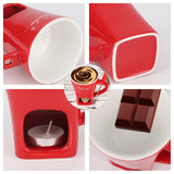 Chocolate Fondue Cup Set, Ceramic Sweet Melting Mug Tealight, Mini Fondue Pot Kit With Fork & Candle, Candy Warmer For Cheese Desserts Perfect For Date Nights Valentines Birthday Wedding Gift (Red)