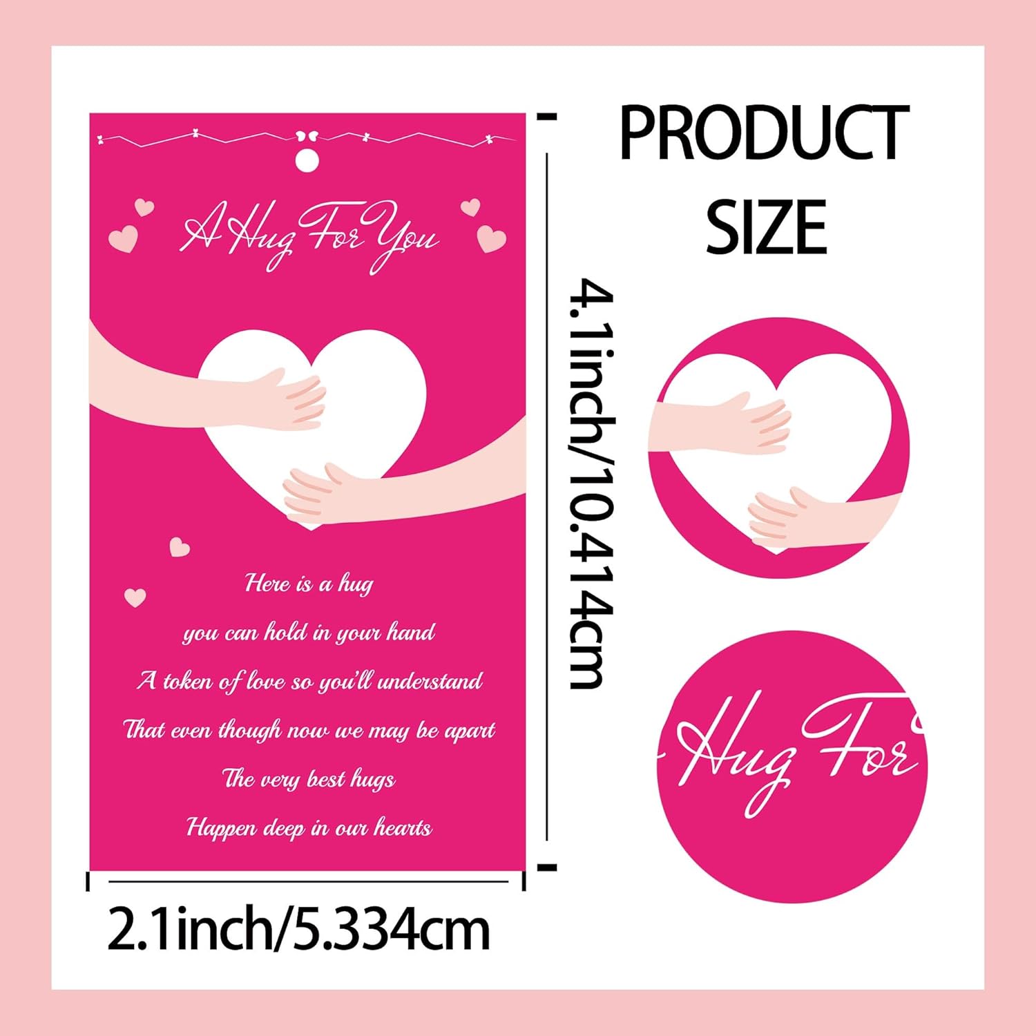 Pocket Hug Bulk Card Little Heart Pocket Hug Inspirational Greeting Cards 2.1 X 4.1 Inch - Happy Valentine'S Day Cards Valentine Exchange For School Friends Colleagues Family 50 Pack (Pink)