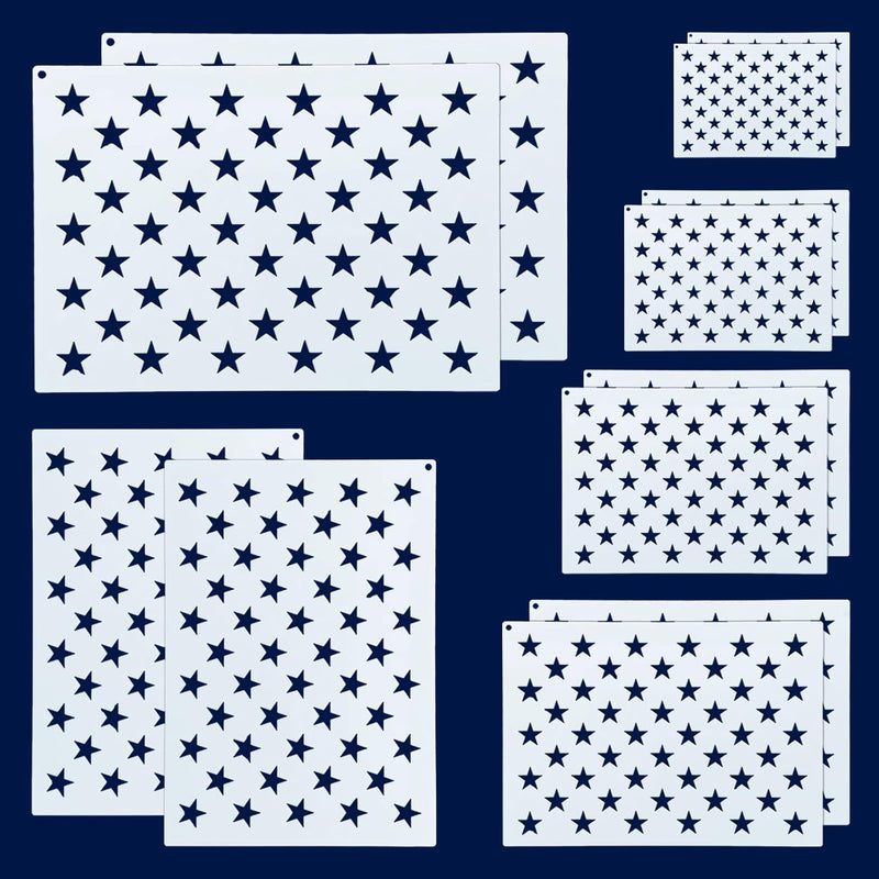 12 Pieces American Flag 50 Star Stencil Templates, 6 Sizes American Flag Templ