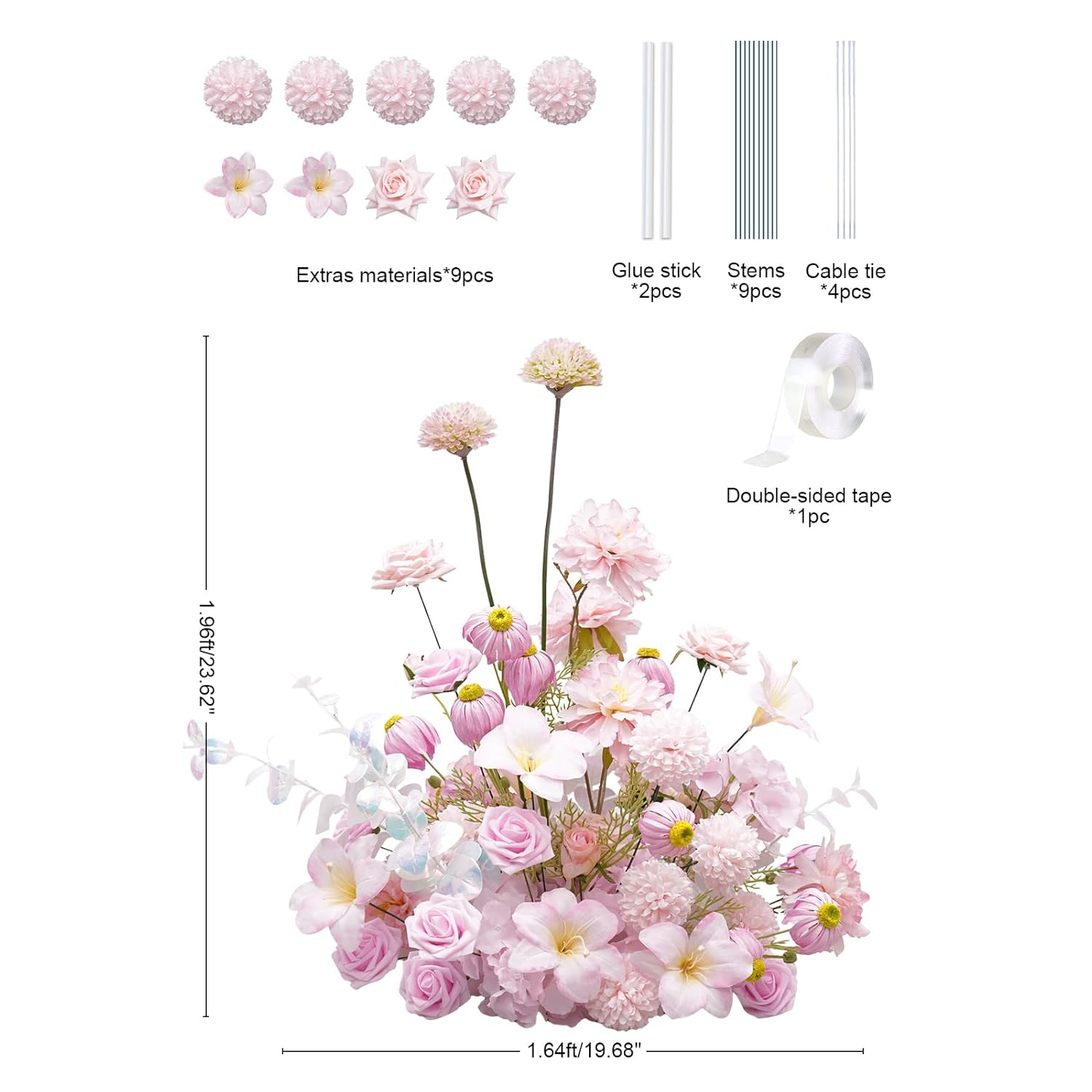 2Pcs19Inch Pink Free Standing Flowers Ball Bouquet Artificial Rose Arrangements Balls For Wedding Centerpieces Tables Chair Aisle Runner Flowers Decoration