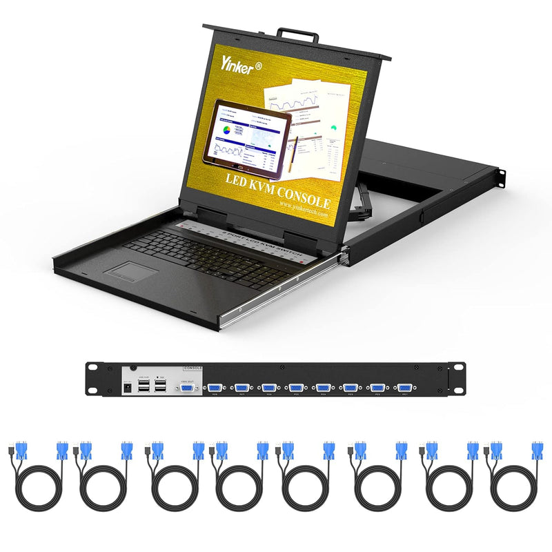 8 Port Vga Kvm Switch, 1U Rack Mount Kvm With 19" Lcd Monitor Keyboard Touchpa