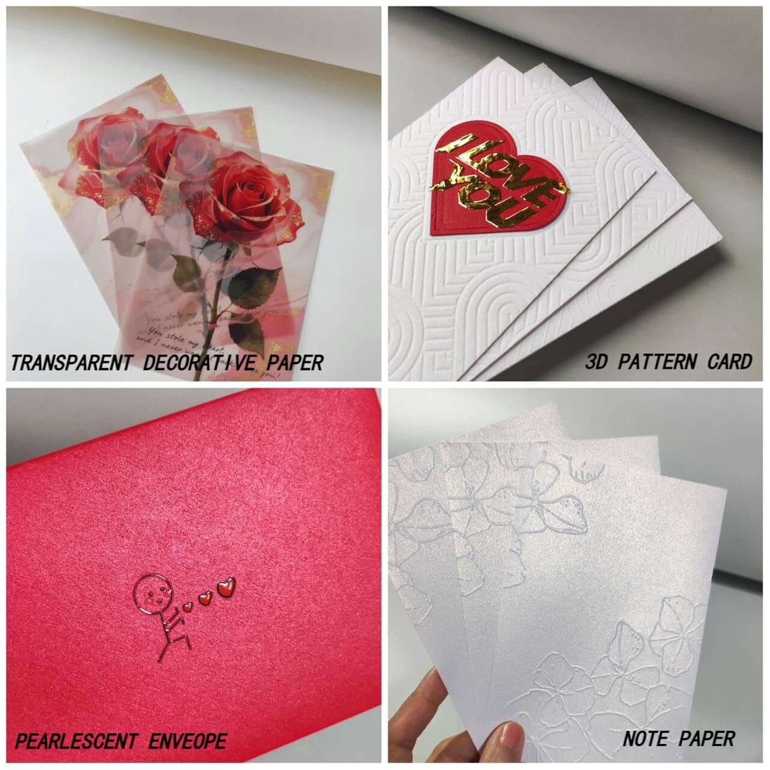 Luxury 3-Piece I Love You Card Set, Flat Note With Red Envelope - Handmade 650Gsm Cotton Paper, 3D Embossed Hearts & Gold Foil, Romantic Valentine'S Day Gift For Her/Him, Wife, Husband