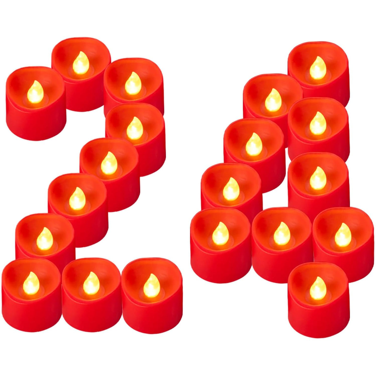 24 Pack Led Red Tea Light Battery Operated, Flameless Flickering Red Votive Candles Flicker Electric Tealight Small Fake Candles Bulk For Christmas Halloween Wedding Romantic Party Decorations