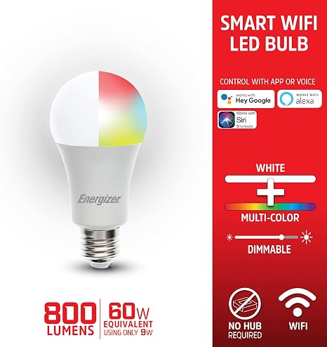 Energizer Smart RGBW A19 LED Bulb 2 Pack Color Changing App Control Smart Light Bulbs
