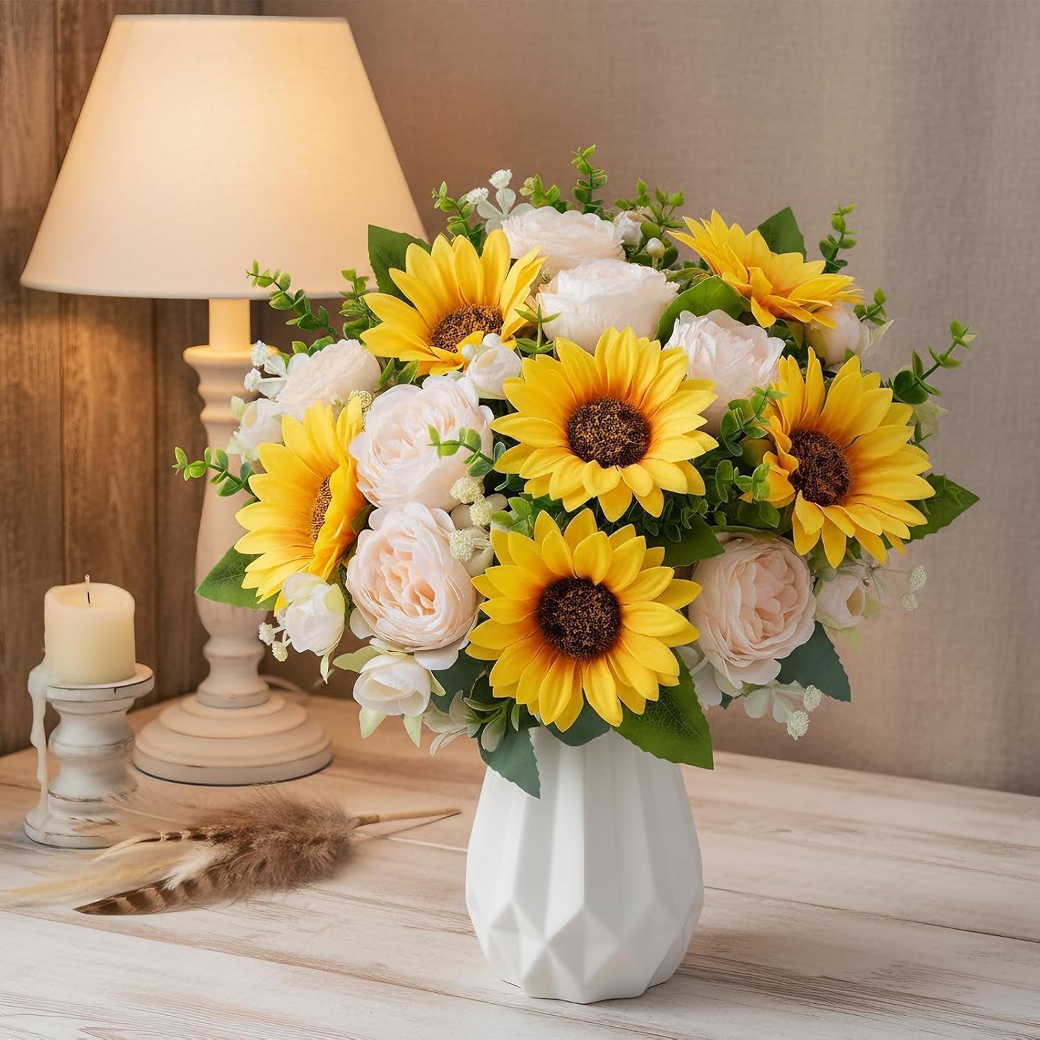 10 Pcs Sunflowers Artificial Flowers Artificial Cemetery Flowers For Grave Sunflower Bouquet Mixed Faux Peonies Silk Wildflowers Spring Flowers For Wedding Table Centerpiece Home Decor