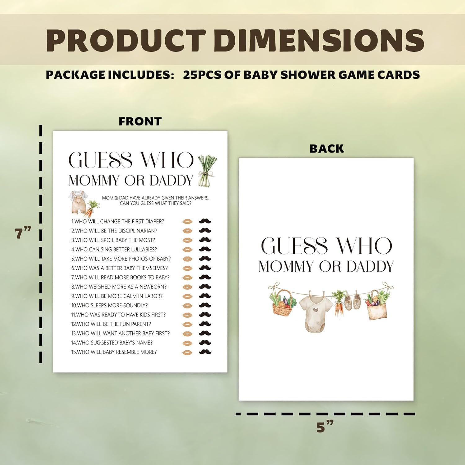 Locally Grown Baby Shower Games - Guess Who Mommy Or Daddy Card Set | Farmers Market Theme Ice Breaker Activities For Parents-To-Be (5" X 7" 25Pcs) A07