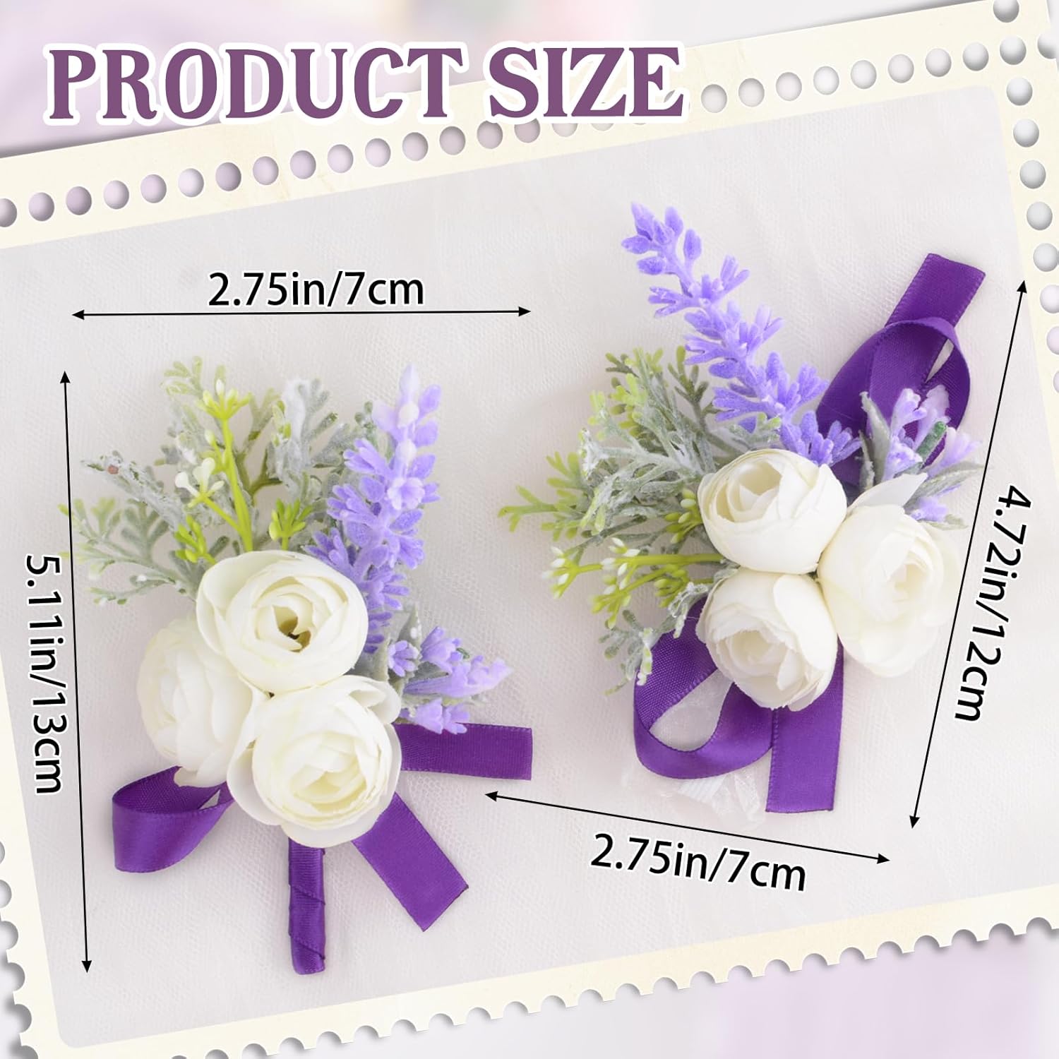 1 Set Wrist Corsage Flower, Artificial Wedding Wrist Corsage And Boutonniere Set Bride Hand Flower Men Boutonniere For Wedding Bridesmaid Party Prom Decorations, Purple Ribbon