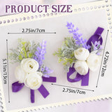 1 Set Wrist Corsage Flower, Artificial Wedding Wrist Corsage And Boutonniere Set Bride Hand Flower Men Boutonniere For Wedding Bridesmaid Party Prom Decorations, Purple Ribbon