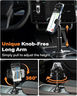 Universal Car Cup Phone Holder with Long Arm & 360° Swivel for All Smartphones