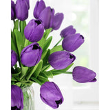30 Pcs Artificial Tulip Flowers 13.7" Real Touch Fake Pu Tulips Bouquet Faux Purple Flowers For Floral Arrangements Table Centerpiece Kitchen Home Indoor Outdoor Summer Decorations